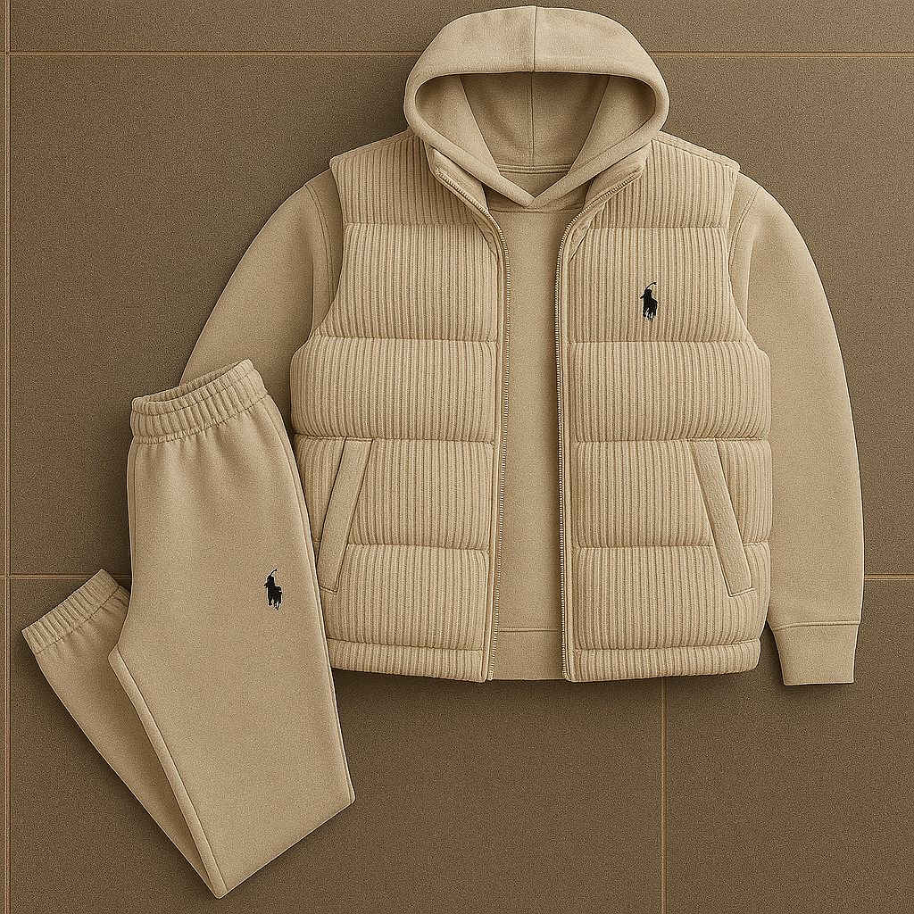 Hoodie, Quilted Vest & Pants Set