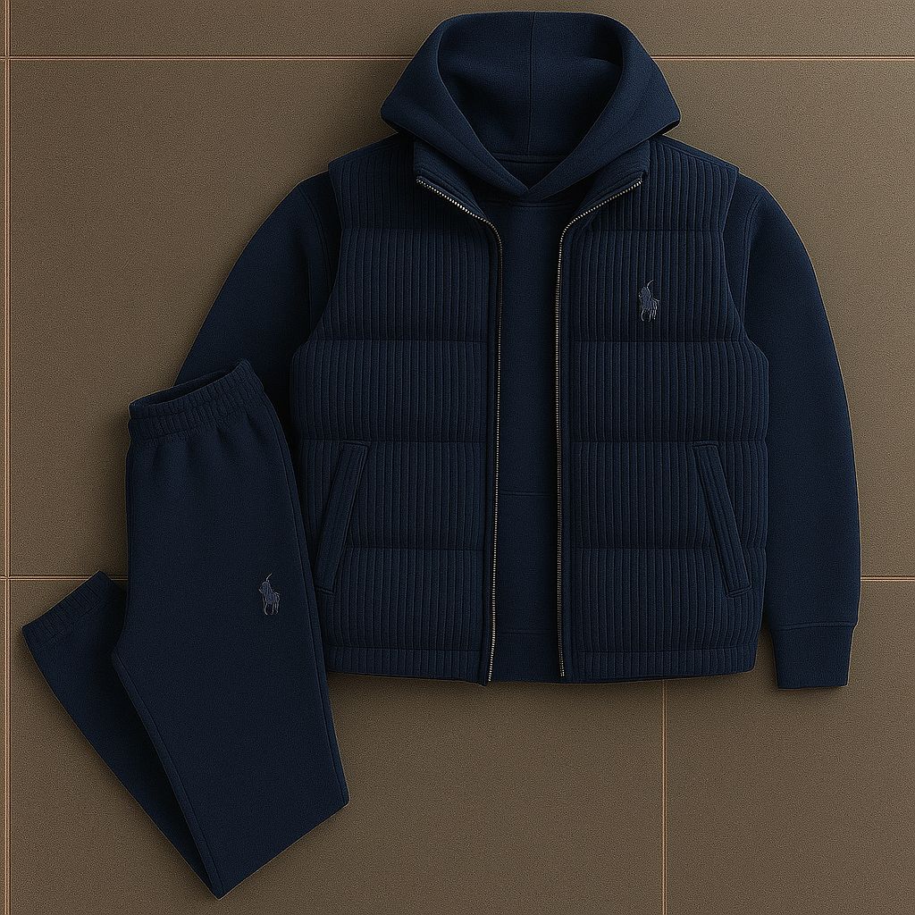 Hoodie, Quilted Vest & Pants Set