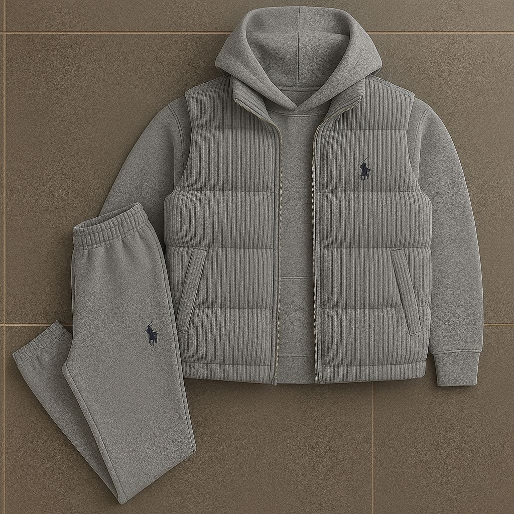 Hoodie, Quilted Vest & Pants Set