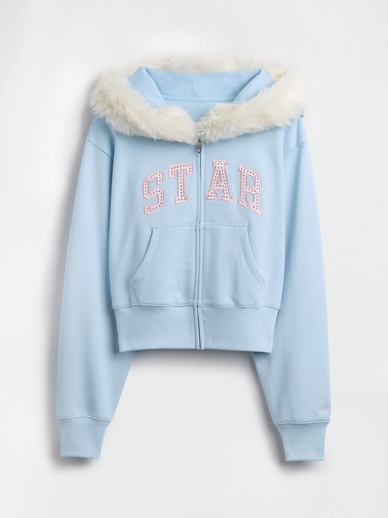 Fur-Trim Crop Zip Hoodie