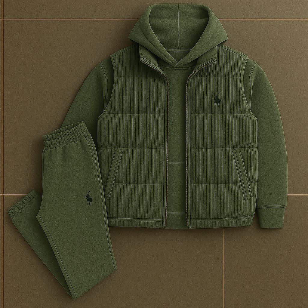 Hoodie, Quilted Vest & Pants Set